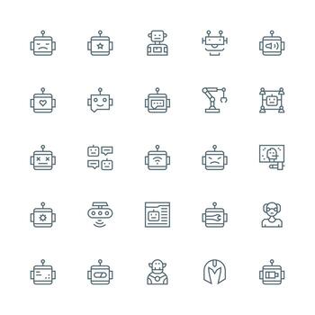 Robot Icon Set with 25 Medium Stroke Outline Graphics Fully Editable Icon Set for Web vector