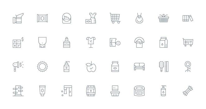 32 Thin Line Vectors for Product Theme Clean Icon Collection for Web Use