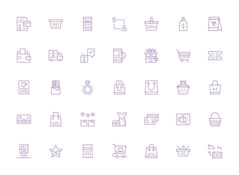 Purchase Icon Set with 35 Light Line Graphics Clean Icon Collection for Web Use vector