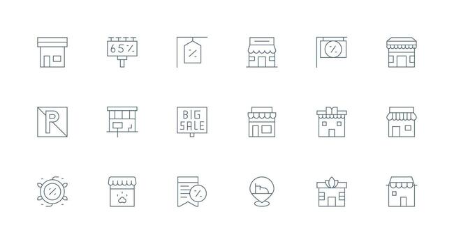 Retail Store featuring 18 Icons in Minimal Line Design Web Icon Collection vector