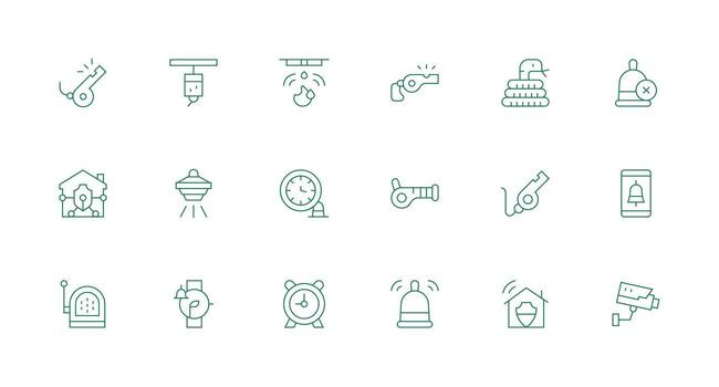 Alarm Set with 18 Minimal Line Icons Simplified Icon Pack for Visual Tools vector
