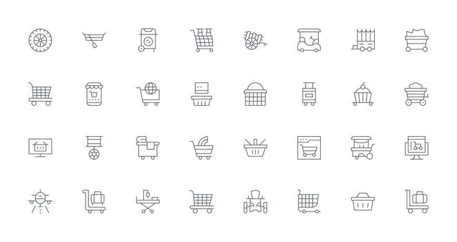 32 Delgado línea íconos para carro gráficos optimizado icono paquete para digital productos vector