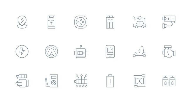 Battery Set with 18 Minimal Line Icons Essential Icons for Rapid UI Building vector
