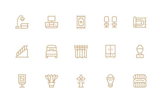15 Icons for Interior Design in Regular Line Format Line Icon Collection vector