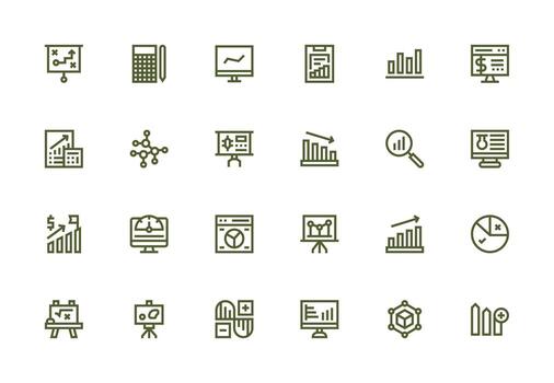 24 Icons for Graph in Thick Line Line Format Organized Pack for Project Assets vector
