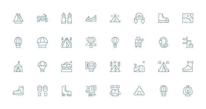 Adventure Set with 32 Thin Line Icons Minimal Icon Set for Interface Projects vector