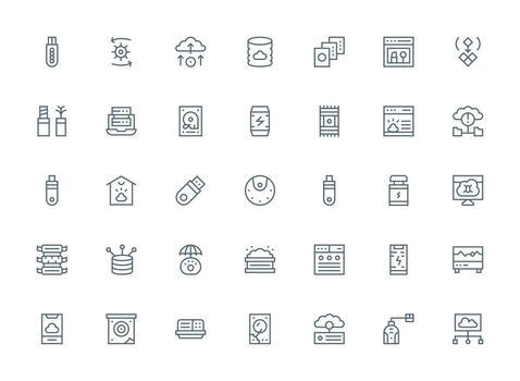 apoyo icono conjunto con 35 regular limpiar línea gráficos tablero icono serie vector