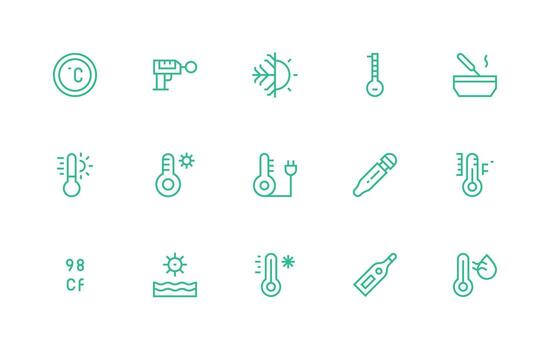 Thermometer Icon Set with 15 Regular Line Graphics Scalable Icon Pack vector