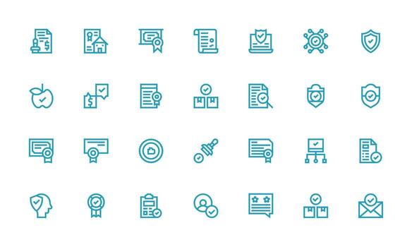 28 Icons for Validated in Bold Line Format Icon Pack for Various Themes vector