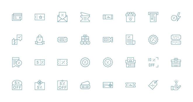 32 Icons for Voucher in Thin Line Format Simplified Icon Pack for Visual Tools vector