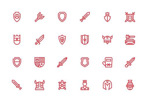 24 Icons for Armor in Thick Line Line Format Essential Icons for Rapid UI Building vector