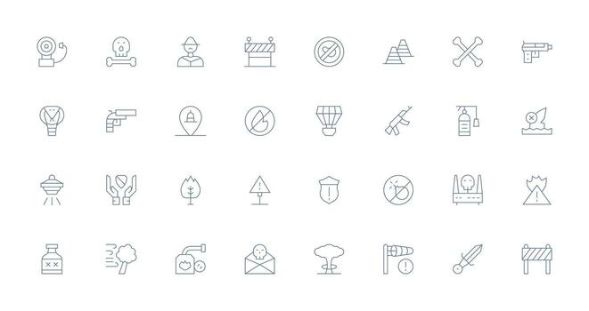 Danger Visual Pack containing 32 Thin Line Icons Style Icon Set vector