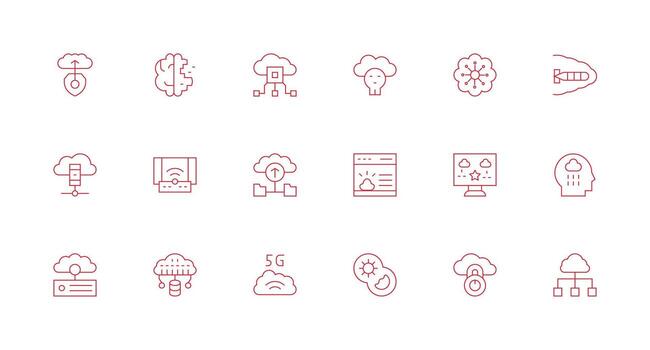 18 nube informática íconos en mínimo línea estético de confianza íconos para todas interfaces vector