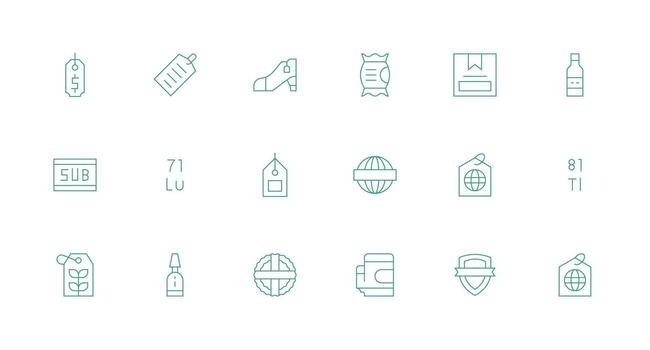 Label Design Icons featuring 18 in Minimal Line Style Creative Icon Set vector