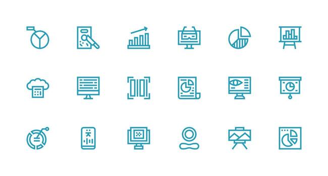 Data Visualization Set with 18 Strong Stroke Line Icons Pixel Perfect Icons for Modern Apps vector