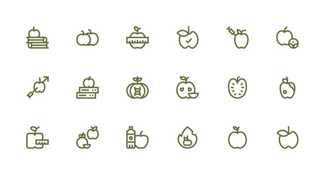 Apple including 18 Strong Stroke Line Illustrations Complete Icon Bundle for Web Design vector