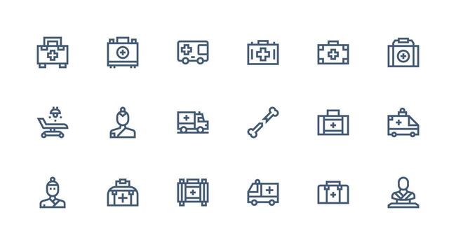 Trauma Icon Collection with 18 Strong Stroke Line Designs Complete Icon Set for Mobile Apps vector