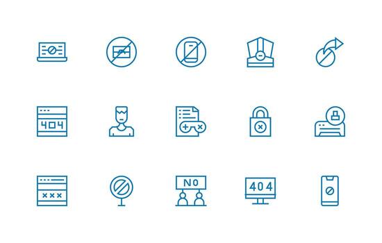 Access Denied Icon Set with 15 Regular Line Graphics Professional Icon Set vector