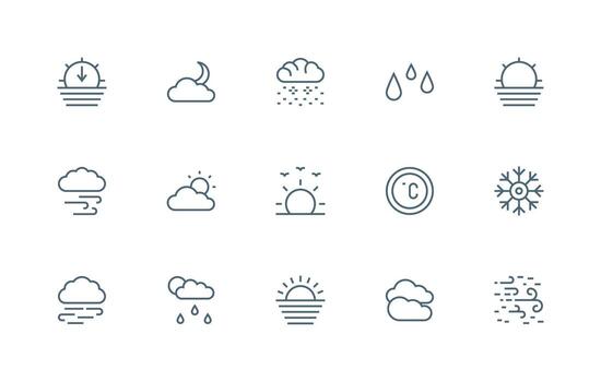 15 Regular Line Style Icons from Weather Icon Collection Clean Icon Collection for Web Use vector