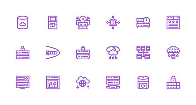 18 fuerte carrera línea estilo íconos desde datos centrar colección diseño Listo icono conjunto para equipos vector