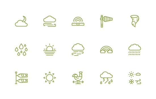 Meteorology Design Icons featuring 15 in Regular Line Style Web and App Icon Pack Collection vector