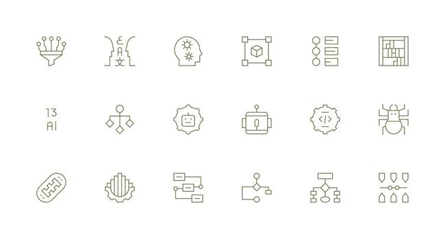 Algorithm Set with 18 Minimal Line Icons Multi-Style Icon Collection vector