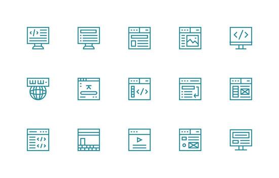 Browser Set with 15 Regular Line Icons Icon Pack for Various Themes vector