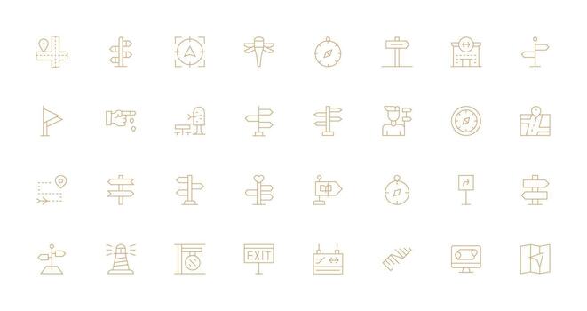 Wayfinding Design Icons featuring 32 in Thin Line Style Icon Pack for Various Themes vector