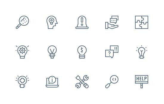 15 regular línea vectores para problema resolviendo tema sencillo íconos para interfaz y wireframes