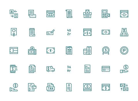 35 Icons for Bill in Regular Clean Line Format All Device Compatible Icon Set vector