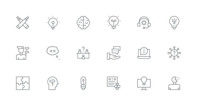 problema resolviendo conjunto con 18 mínimo línea íconos píxel Perfecto icono conjunto vector
