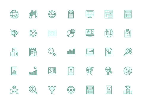 Results Icon Set with 35 Regular Clean Line Graphics UI and UX Focused Icon Collection vector