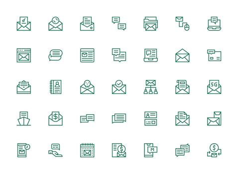 Email Design Icons featuring 35 in Regular Clean Line Style General Use Icon Pack vector