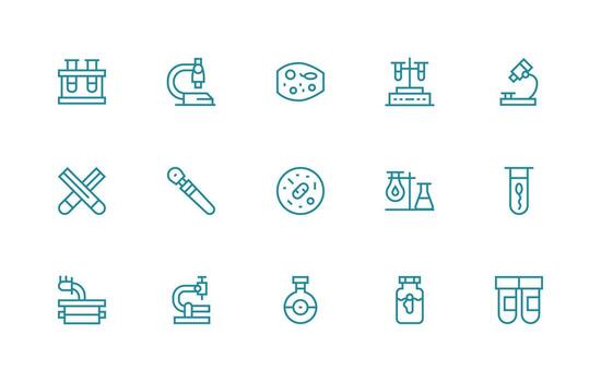 Microscope featuring 15 Icons in Regular Line Design Theme-Based Icon Pack vector