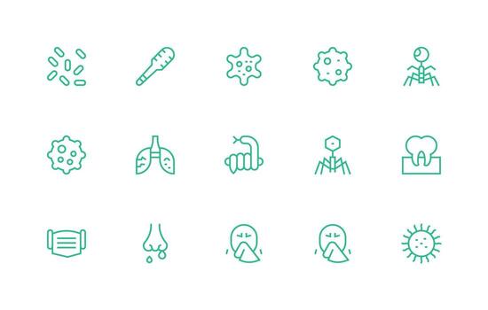 15 Regular Line Vectors for Infection Theme Clean Icon Collection for Web Use