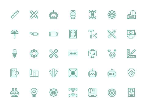 Technical featuring 35 Icons in Regular Clean Line Design Complete Icon Set for Mobile Apps vector