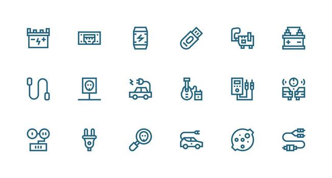 Plug featuring 18 Icons in Strong Stroke Line Design Basic Icon Series vector