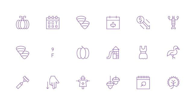 18 íconos para otoño en mínimo línea formato interfaz íconos para diario utilizar vector
