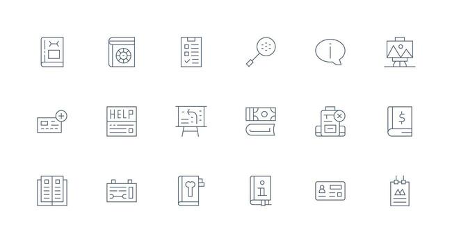 Documentation Design Icons featuring 18 in Minimal Line Style Compact Icon Pack vector