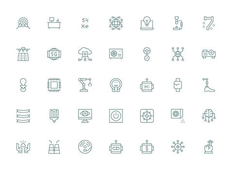 Technology Icon Set with 35 Light Line Graphics Full Icon Library for UI Designers vector