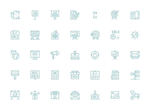 Marketing Icon Set with 35 Light Line Graphics Scalable Icons for Cross-Platform Interfaces vector