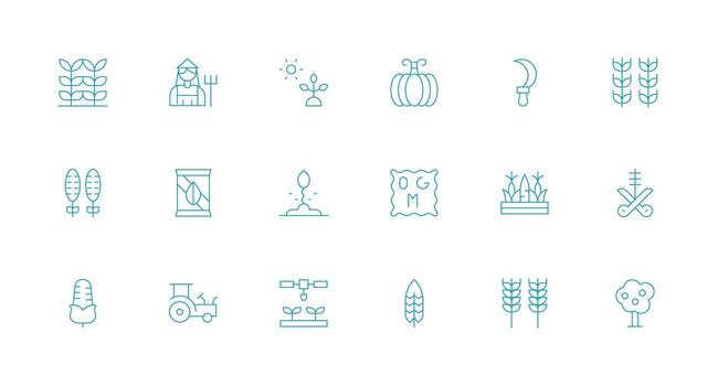 18 mínimo línea íconos para cosecha gráficos completar icono haz para web diseño vector