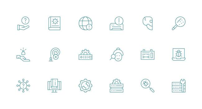 Troubleshooting including 18 Minimal Line Illustrations Icon Set for Projects vector