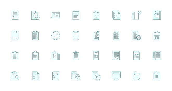 32 Delgado línea vectores para Lista de Verificación tema web icono colección