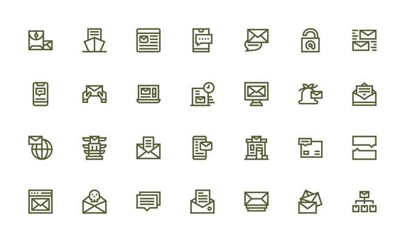 28 negrita línea estilo íconos desde bandeja de entrada colección funcional icono serie vector