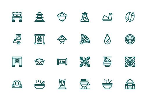 Asian Icon Set with 24 Thick Line Line Graphics Clean Icon Set Icon Pack for UI Projects vector