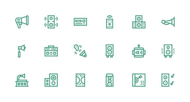Sound System Icon Set with 18 Strong Stroke Line Graphics Reliable Icons for All Interfaces vector