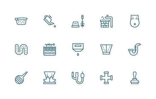 Regular Line Style Drain Icons with 15 Vectors Compact Icon Set
