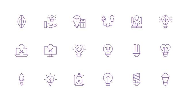 Lightbulb Icon Set with 18 Minimal Line Graphics Essential Icon Collection vector
