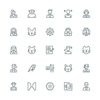 medio carrera contorno estilo perfil íconos con 25 vectores mínimo icono conjunto para interfaz proyectos